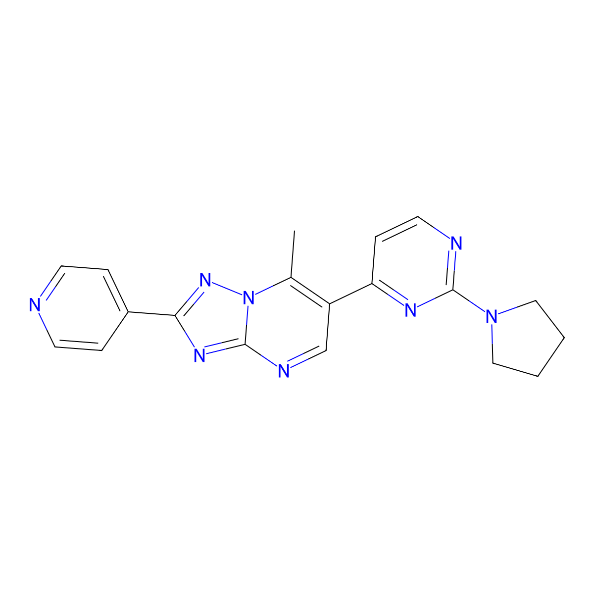 7-Methyl-2-(4-pyridyl)-6-[2-(1-pyrrolidinyl)-4-pyrimidinyl][1,2,4]triazolo[1,5-a]pyrimidine molecular structure, CAS 1269092-26-3