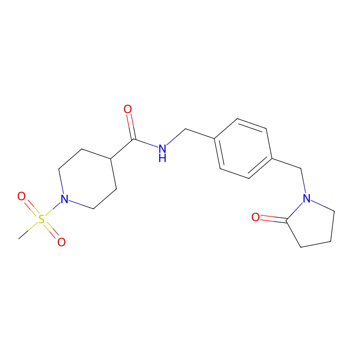 1-(methylsulfonyl)-N-{4-[(2-oxopyrrolidin-1-yl)methyl]benzyl}piperidine-4-carboxamide molecular structure, CAS 1269104-41-7