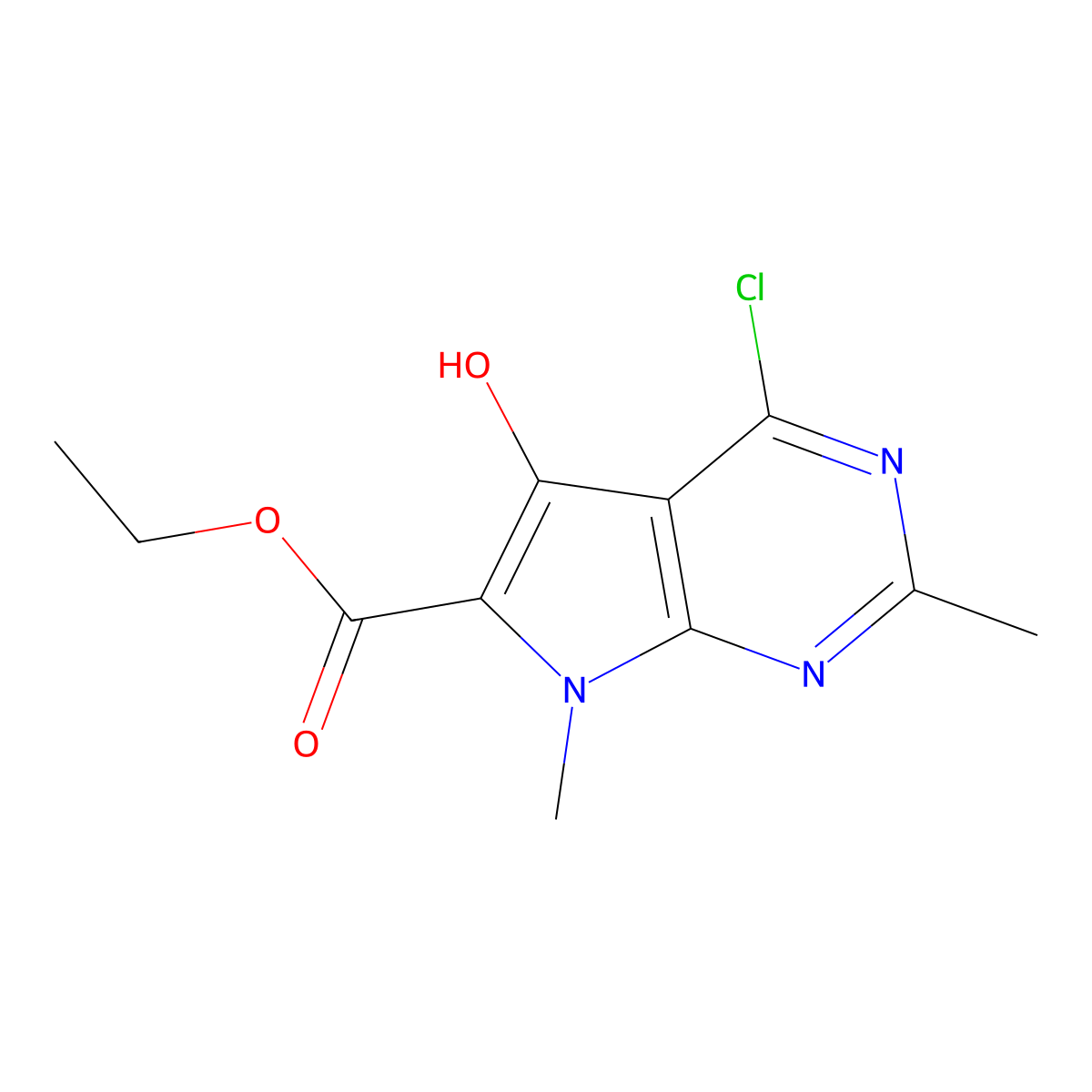 Ethyl 4-chloro-5-hydroxy-2,7-dimethyl-7H-pyrrolo[2,3-d]pyrimidine-6-carboxylate molecular structure, CAS 1269117-94-3