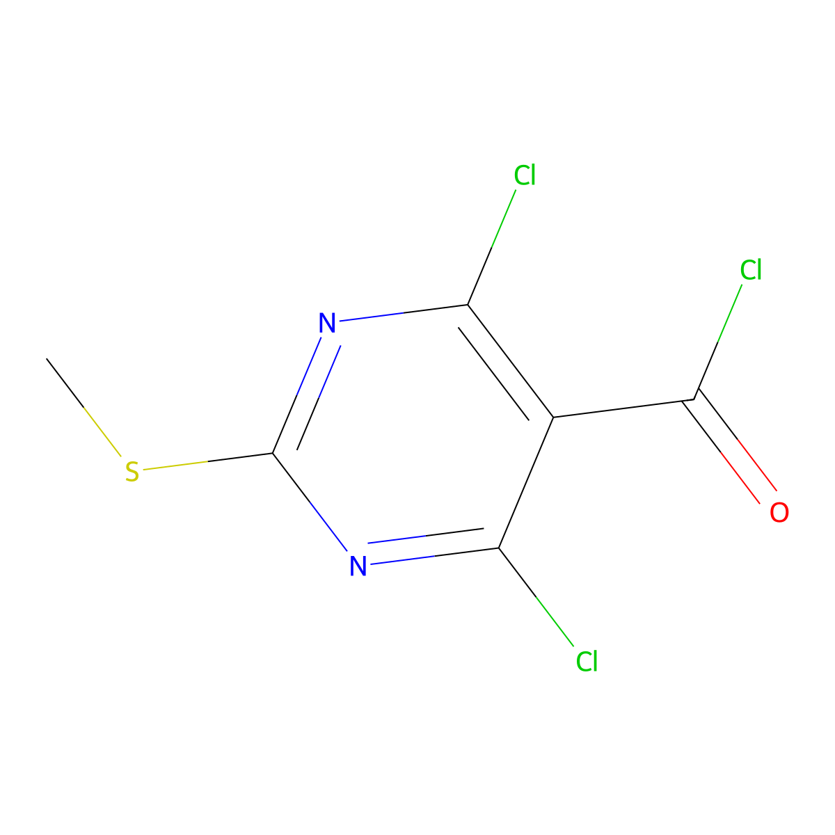 4,6-Dichloro-2-(methylthio)pyrimidine-5-carbonyl chloride molecular structure, CAS 1269119-14-3