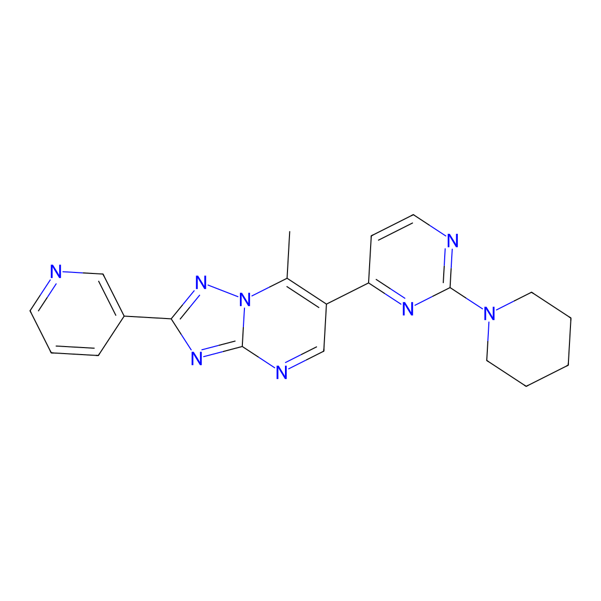 7-Methyl-6-(2-piperidino-4-pyrimidinyl)-2-(3-pyridyl)[1,2,4]triazolo[1,5-a]pyrimidine molecular structure, CAS 1269128-62-2