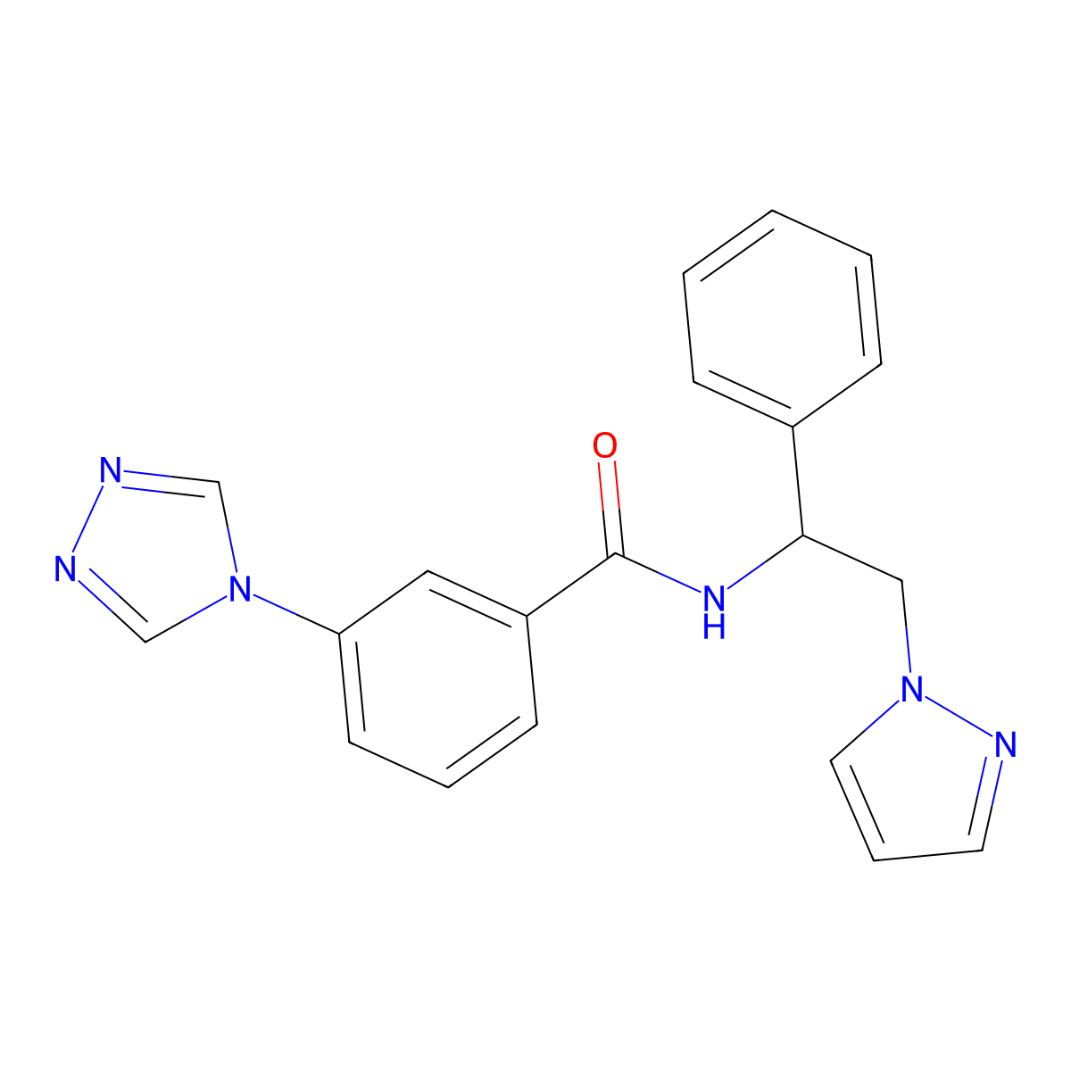 N-[1-phenyl-2-(1H-pyrazol-1-yl)ethyl]-3-(4H-1,2,4-triazol-4-yl)benzamide molecular structure, CAS 1269136-92-6