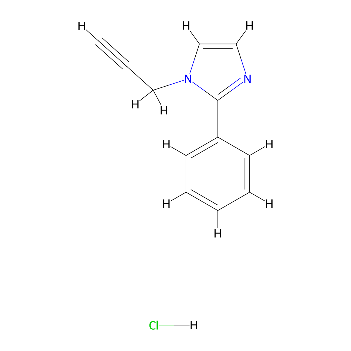 2-phenyl-1-(prop-2-yn-1-yl)-1H-imidazole hydrochloride molecular structure, CAS 1269151-12-3