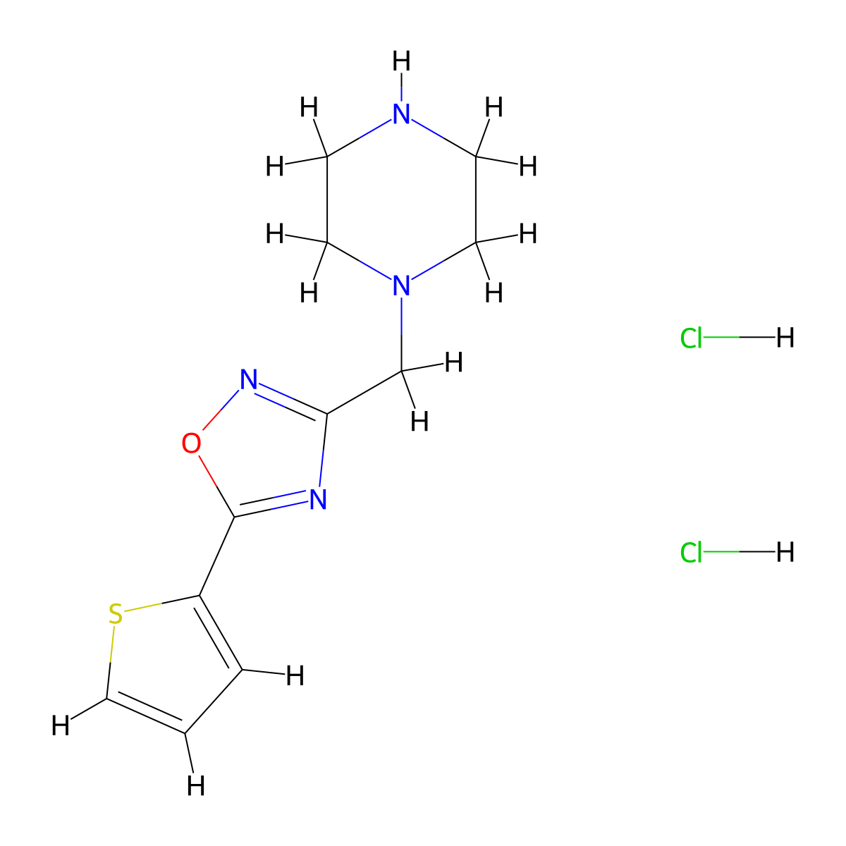 1-{[5-(Thiophen-2-yl)-1,2,4-oxadiazol-3-yl]methyl}piperazine dihydrochloride molecular structure, CAS 1269151-57-6