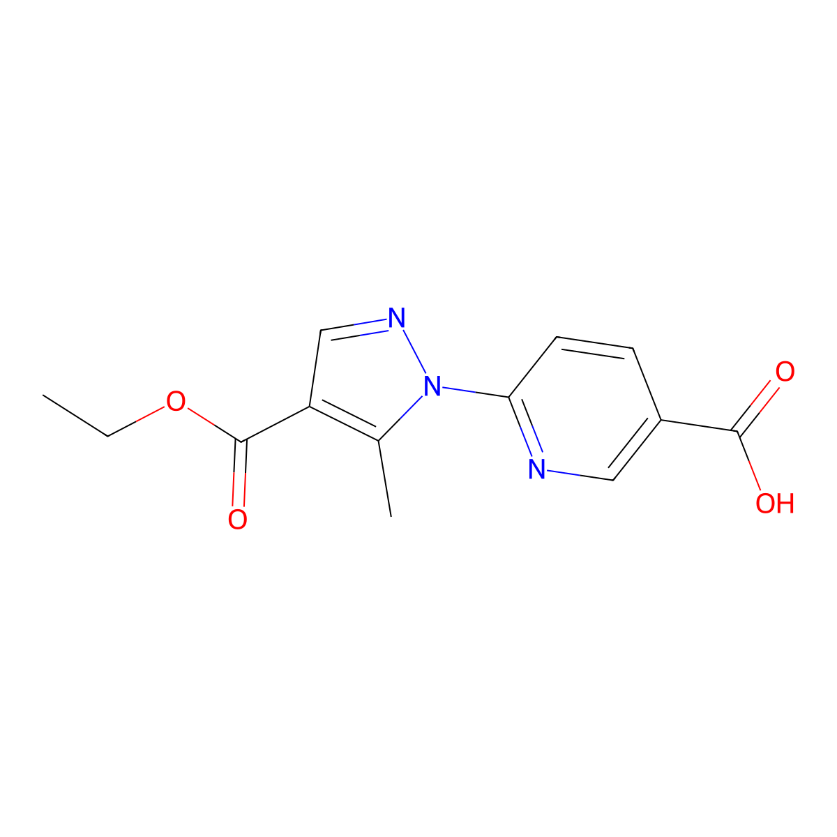 6-[4-(ethoxycarbonyl)-5-methyl-1H-pyrazol-1-yl]pyridine-3-carboxylic acid molecular structure, CAS 1269151-70-3