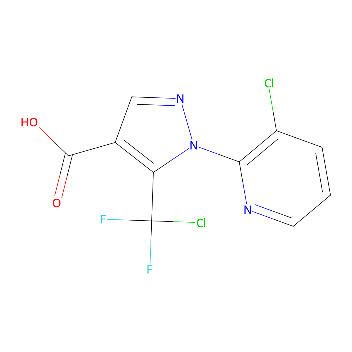 5-(chlorodifluoromethyl)-1-(3-chloropyridin-2-yl)-1H-pyrazole-4-carboxylic acid molecular structure, CAS 1269151-84-9