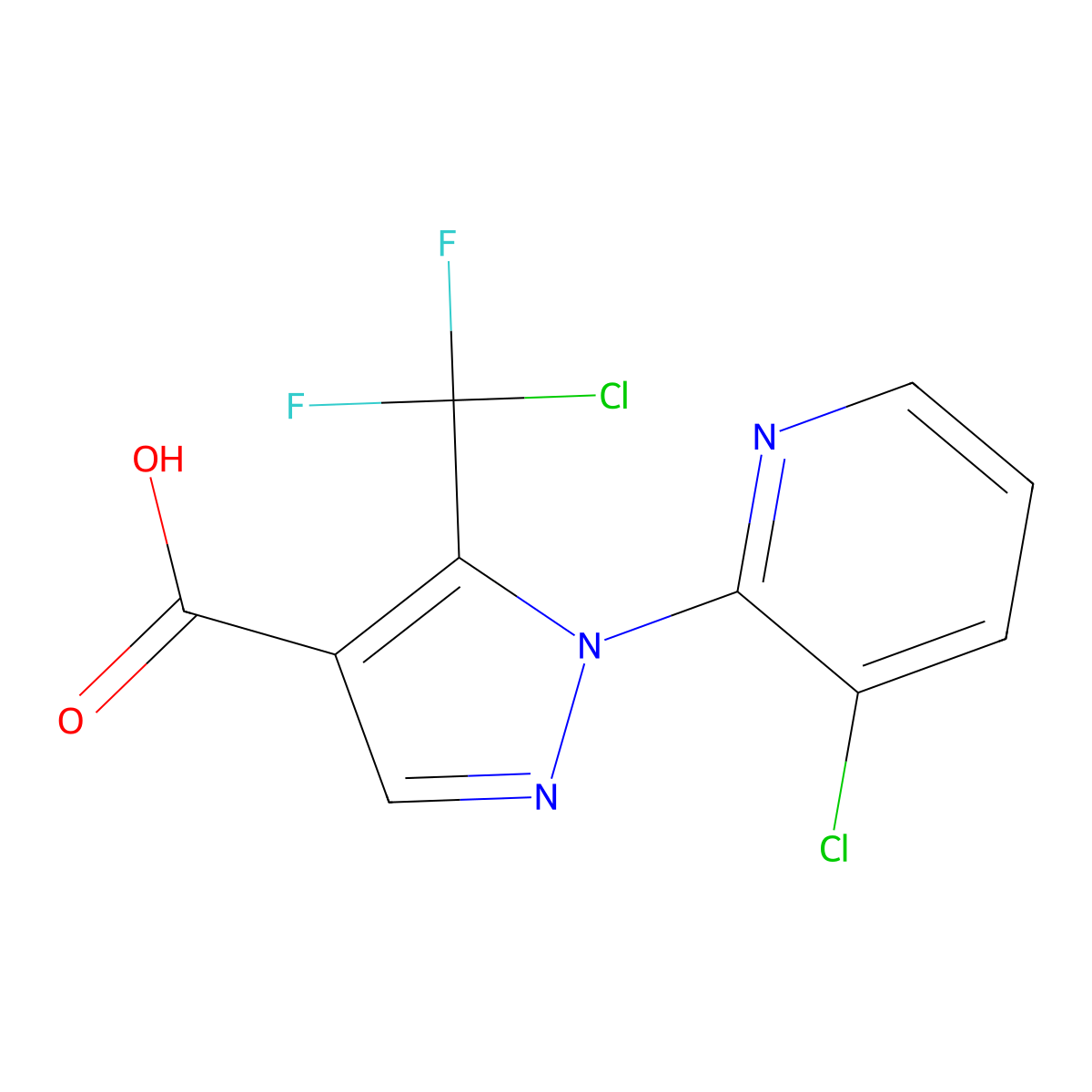 5-(chlorodifluoromethyl)-1-(3-chloropyridin-2-yl)-1H-pyrazole-4-carboxylic acid molecular structure, CAS 1269151-84-9