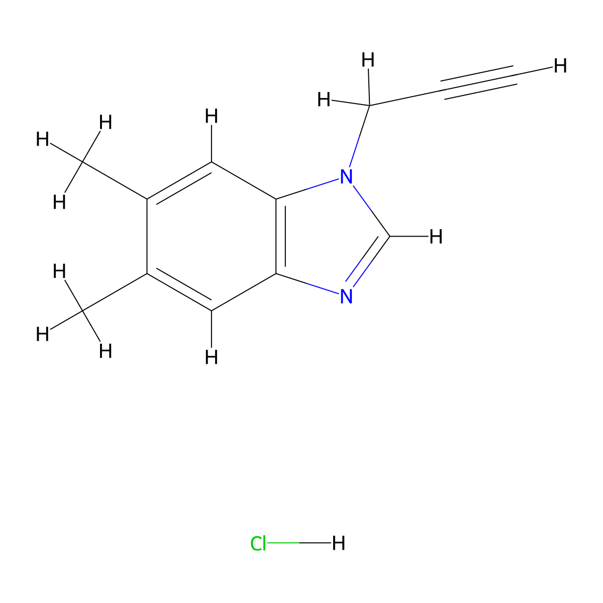 5,6-dimethyl-1-(prop-2-yn-1-yl)-1H-1,3-benzodiazole hydrochloride molecular structure, CAS 1269151-95-2