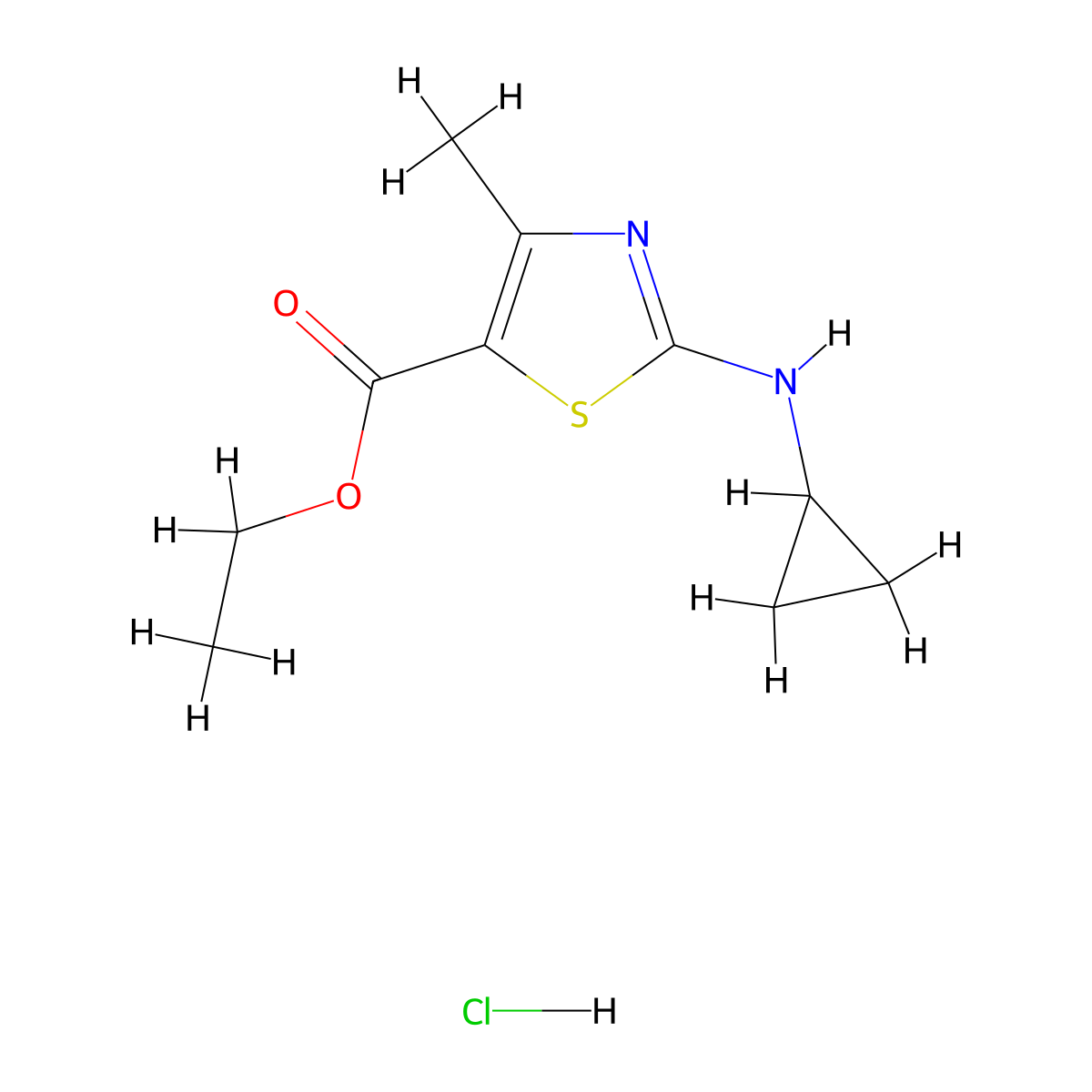 Ethyl 2-(cyclopropylamino)-4-methyl-1,3-thiazole-5-carboxylate hydrochloride molecular structure, CAS 1269152-06-8