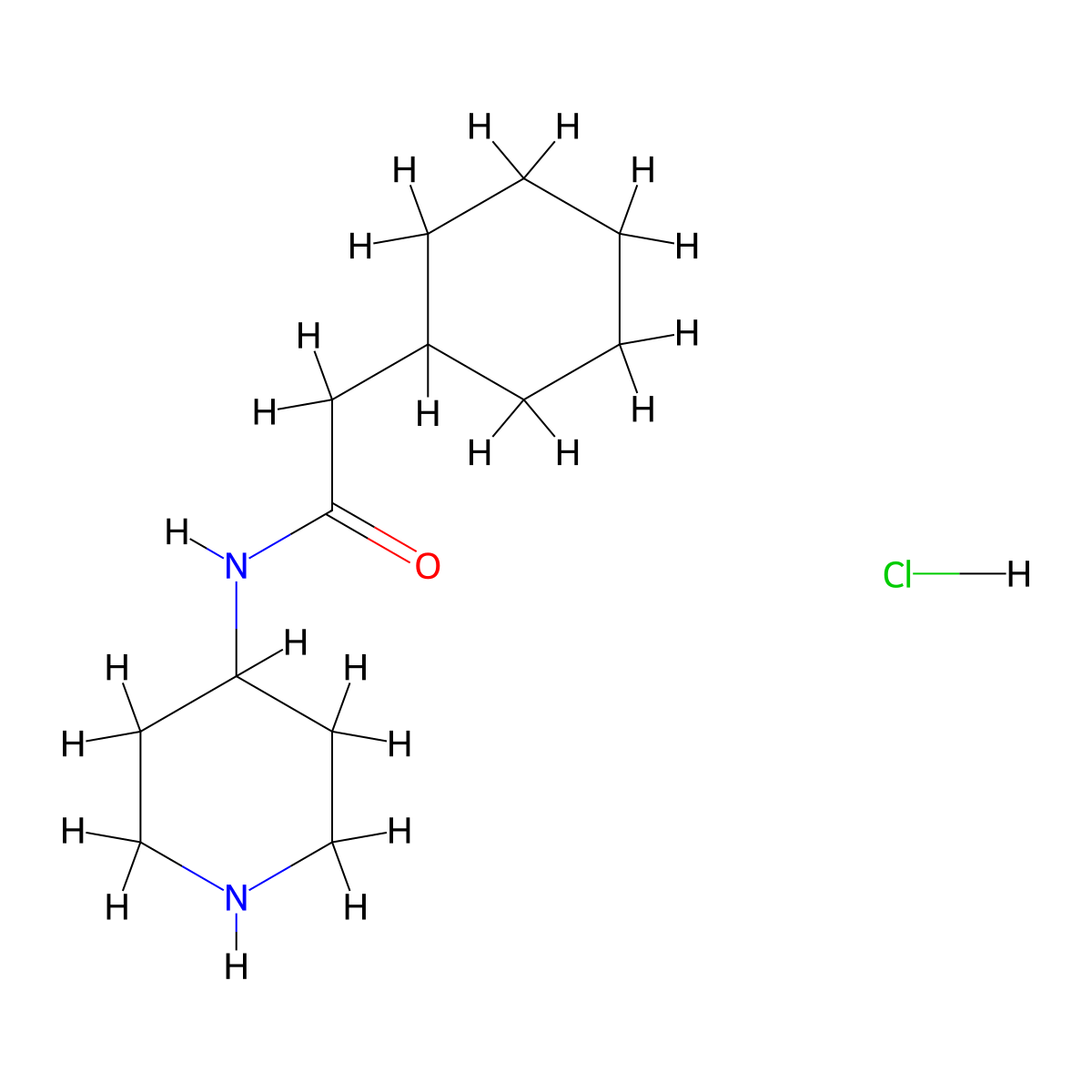 2-cyclohexyl-N-(piperidin-4-yl)acetamide hydrochloride molecular structure, CAS 1269152-09-1