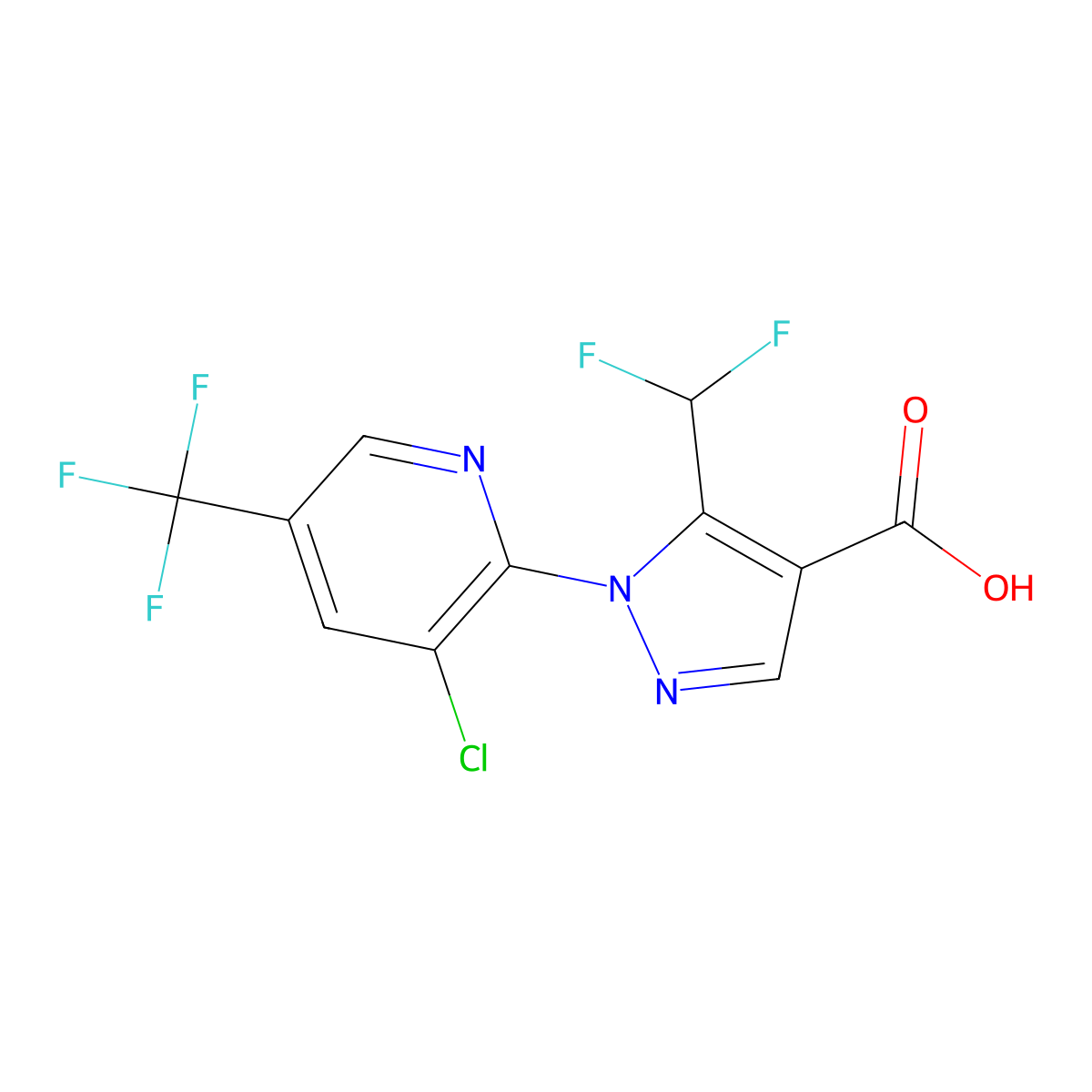 1-[3-chloro-5-(trifluoromethyl)pyridin-2-yl]-5-(difluoromethyl)-1H-pyrazole-4-carboxylic acid molecular structure, CAS 1269152-14-8