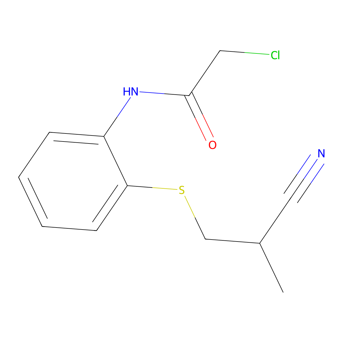 2-chloro-N-{2-[(2-cyano-2-methylethyl)sulfanyl]phenyl}acetamide molecular structure, CAS 1269152-15-9