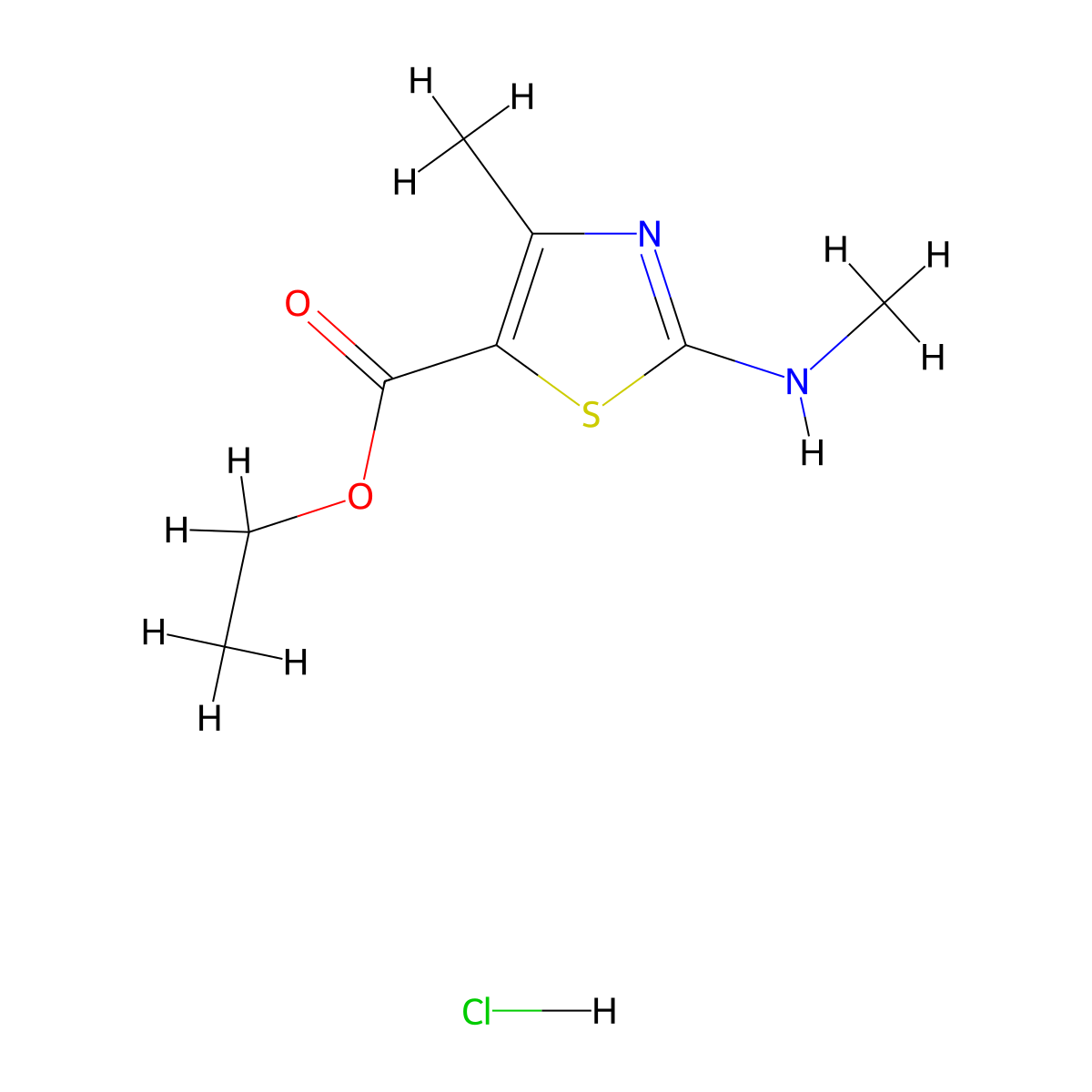 Ethyl 4-methyl-2-(methylamino)-1,3-thiazole-5-carboxylate hydrochloride molecular structure, CAS 1269152-25-1