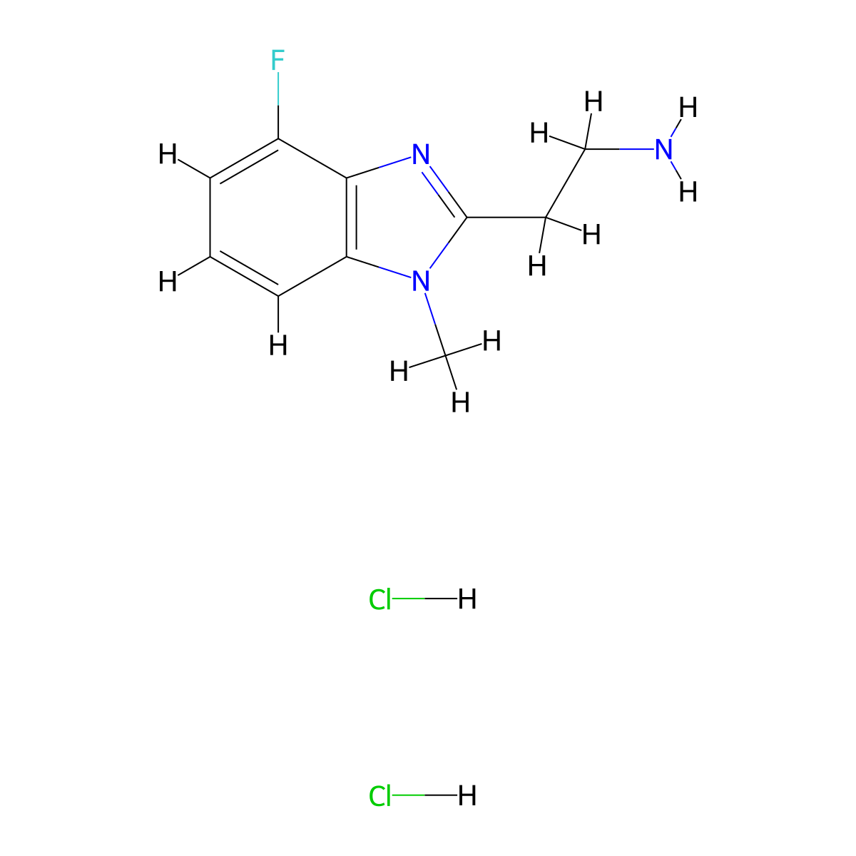 2-(4-fluoro-1-methyl-1H-1,3-benzodiazol-2-yl)ethan-1-amine dihydrochloride molecular structure, CAS 1269152-26-2