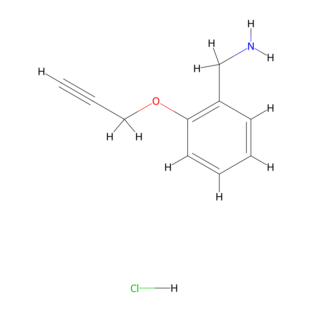 (2-(Prop-2-yn-1-yloxy)phenyl)methanamine hydrochloride molecular structure, CAS 1269152-67-1