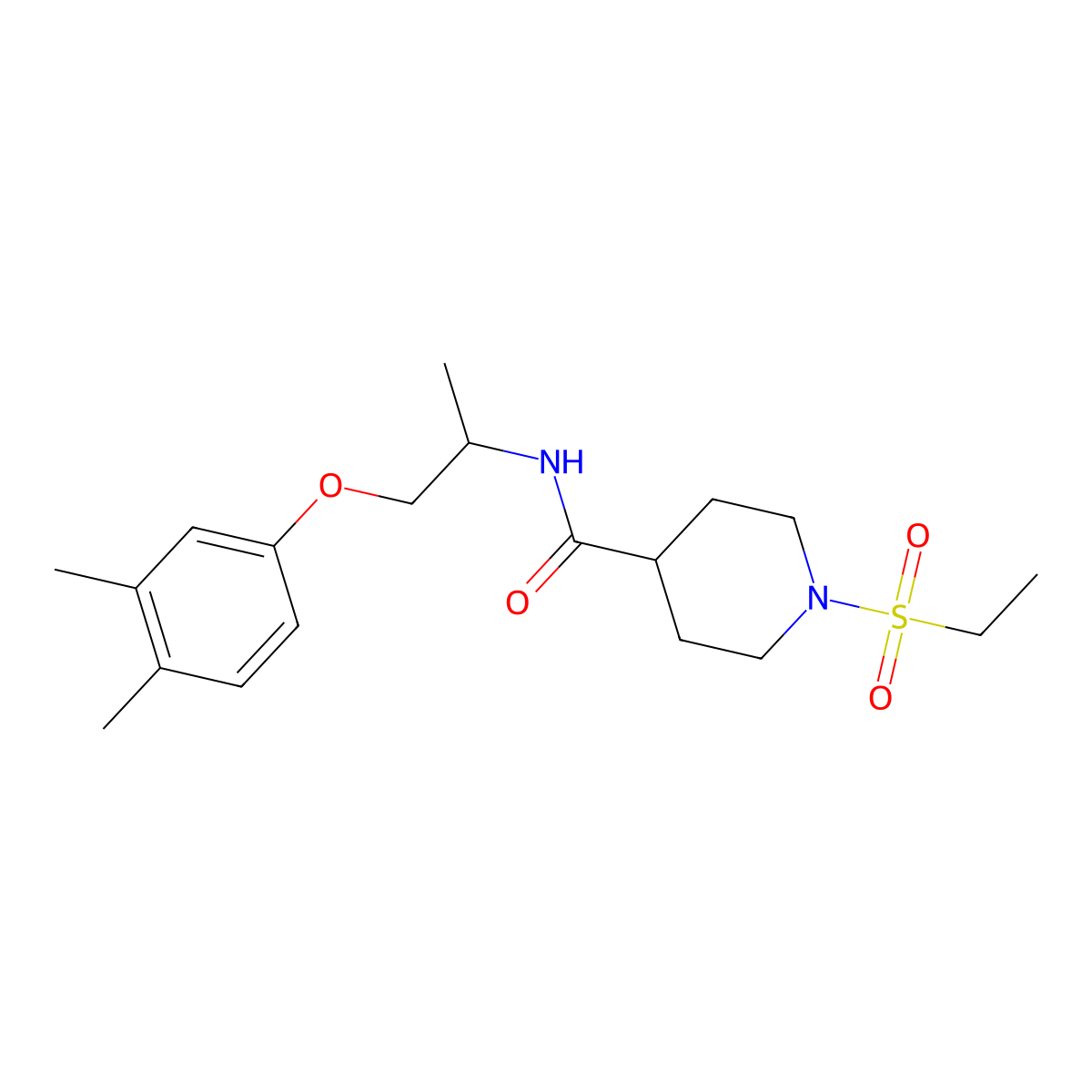 N-[1-(3,4-dimethylphenoxy)propan-2-yl]-1-(ethylsulfonyl)piperidine-4-carboxamide molecular structure, CAS 1269153-36-7