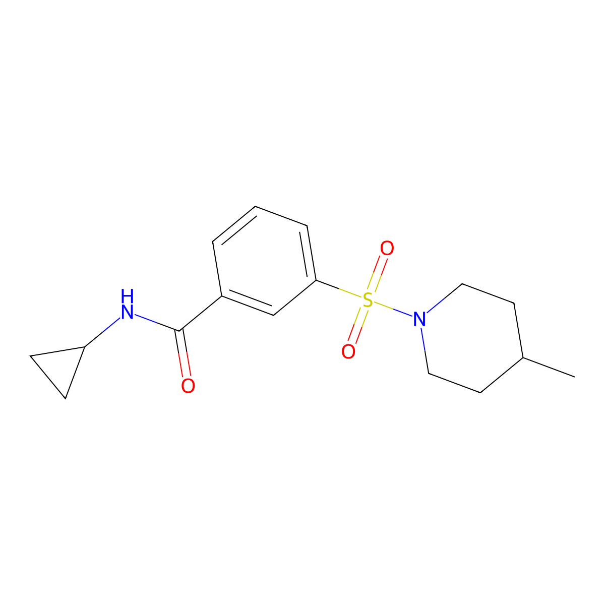 N-cyclopropyl-3-[(4-methylpiperidin-1-yl)sulfonyl]benzamide molecular structure, CAS 1269186-45-9