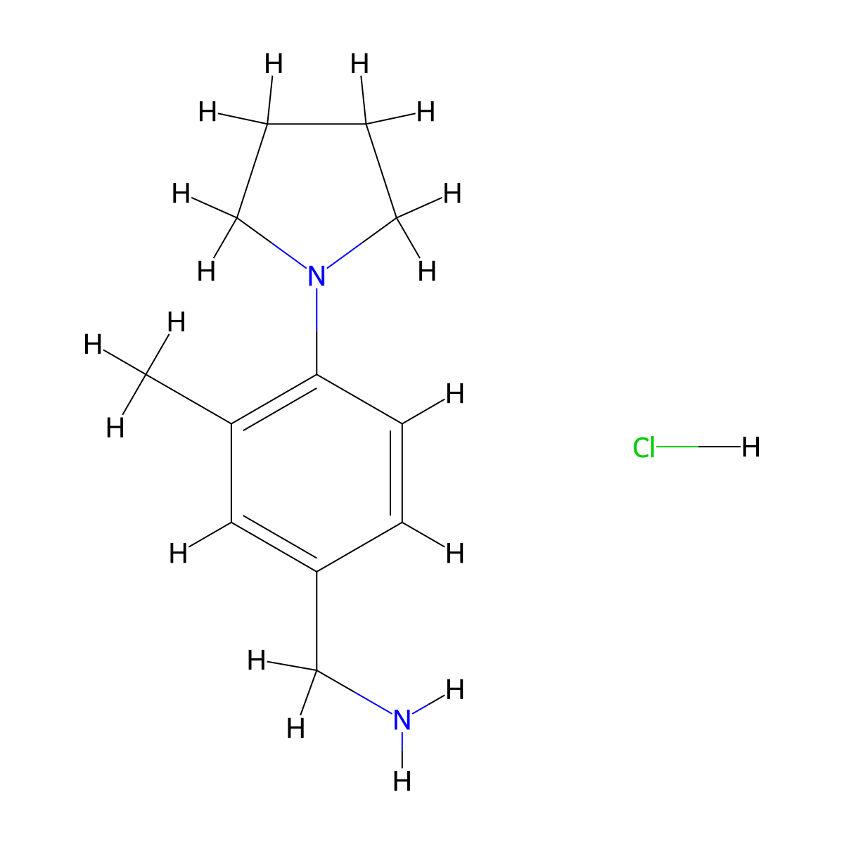 [3-Methyl-4-(1-pyrrolidinyl)benzyl]amine hydrochloride molecular structure, CAS 1269188-81-9