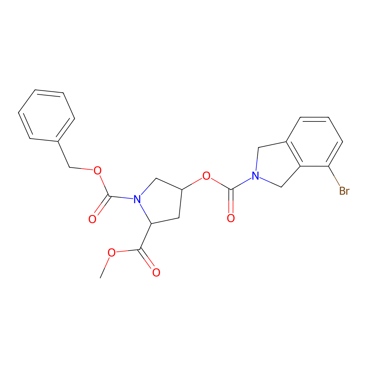 1-Benzyl 2-methyl (2S,4R)-4-((4-bromoisoindoline-2-carbonyl)oxy)pyrrolidine-1,2-dicarboxylate molecular structure, CAS 1269195-05-2