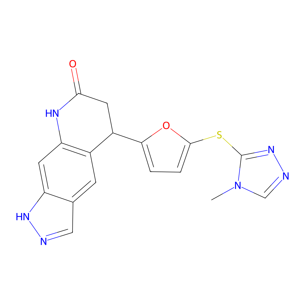 5-{5-[(4-methyl-4H-1,2,4-triazol-3-yl)thio]-2-furyl}-1,5,6,8-tetrahydro-7H-pyrazolo[4,3-g]quinolin-7-one molecular structure, CAS 1269199-30-5