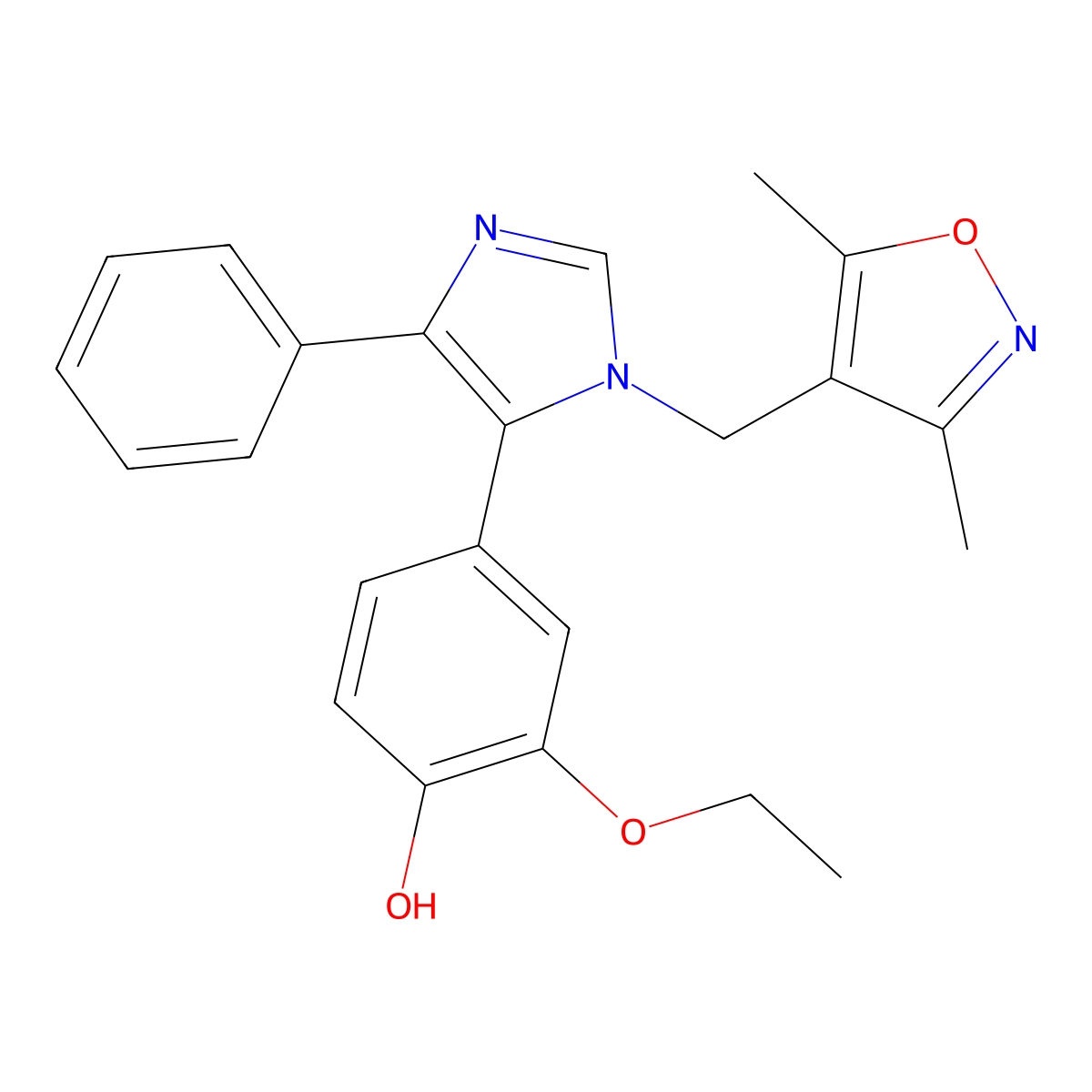 4-{1-[(3,5-dimethylisoxazol-4-yl)methyl]-4-phenyl-1H-imidazol-5-yl}-2-ethoxyphenol molecular structure, CAS 1269199-41-8