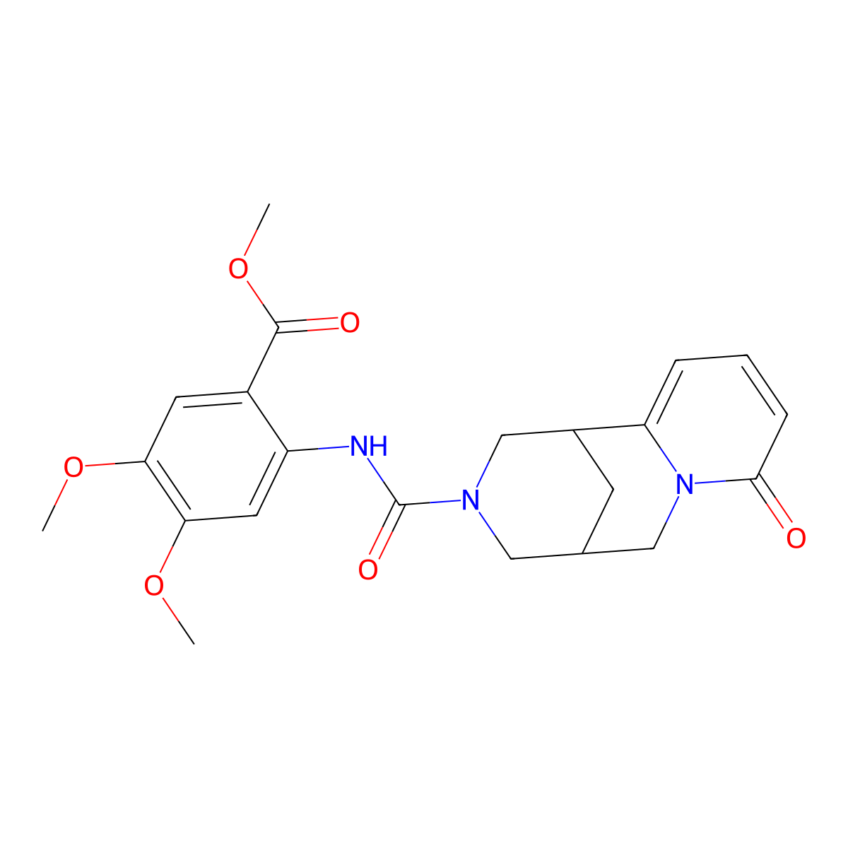 Methyl 4,5-dimethoxy-2-{[(6-oxo-7,11-diazatricyclo[7.3.1.0~2,7~]trideca-2,4-dien-11-yl)carbonyl]amino}benzoate molecular structure, CAS 1269199-57-6