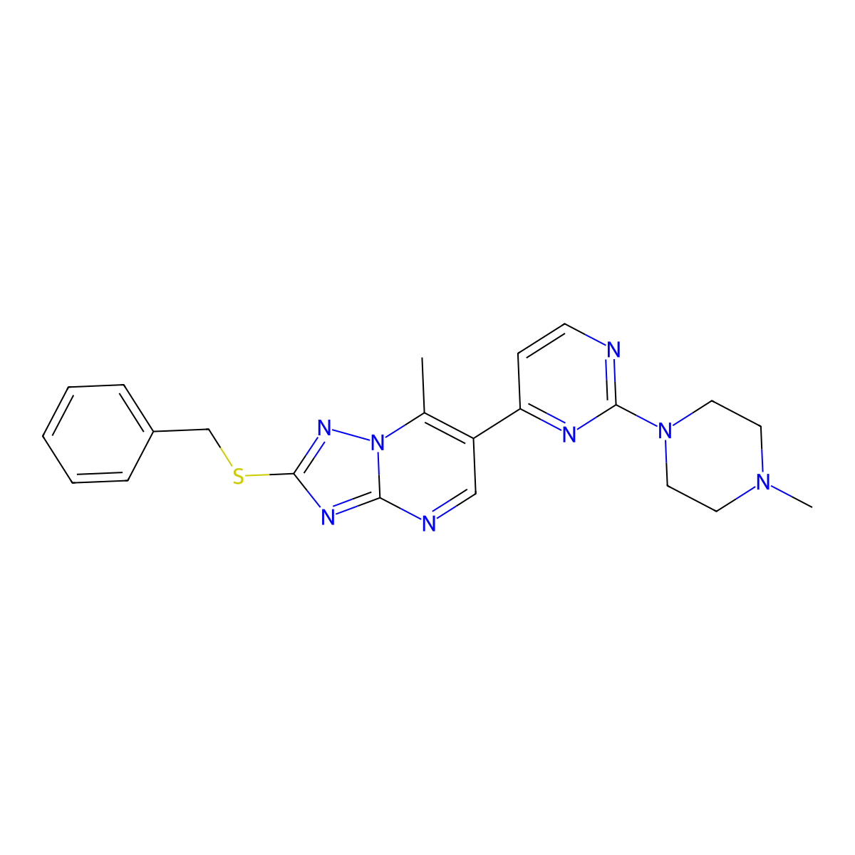 2-(Benzylsulfanyl)-7-methyl-6-[2-(4-methylpiperazin-1-yl)pyrimidin-4-yl][1,2,4]triazolo[1,5-a]pyrimidine molecular structure, CAS 1269204-65-0