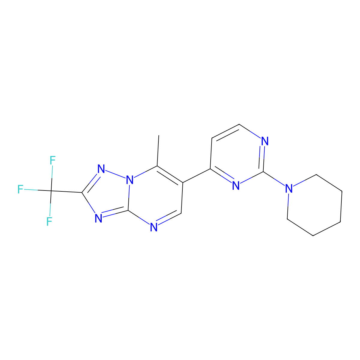 7-Methyl-6-(2-piperidino-4-pyrimidinyl)-2-(trifluoromethyl)[1,2,4]triazolo[1,5-a]pyrimidine molecular structure, CAS 1269210-35-6