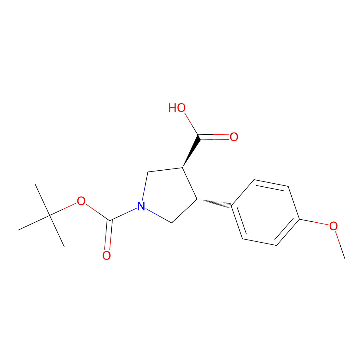 (3S,4R)-1-(tert-butoxycarbonyl)-4-(4-methoxyphenyl)pyrrolidine-3-carboxylic acid molecular structure, CAS 1269260-00-5