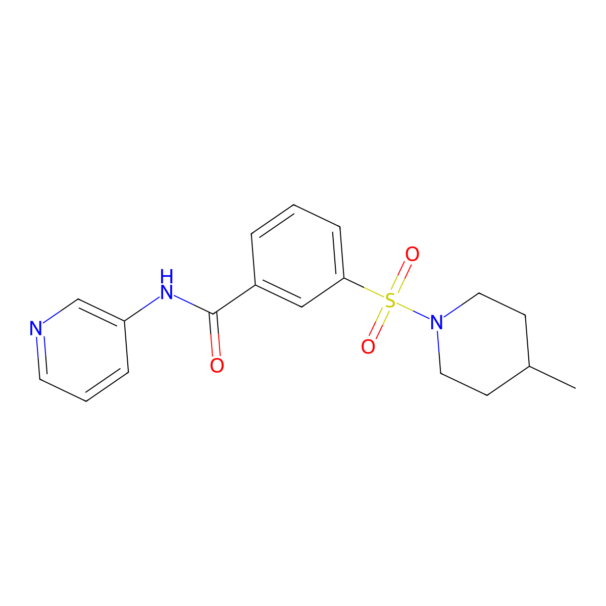 3-[(4-methylpiperidin-1-yl)sulfonyl]-N-(pyridin-3-yl)benzamide molecular structure, CAS 1269261-03-1