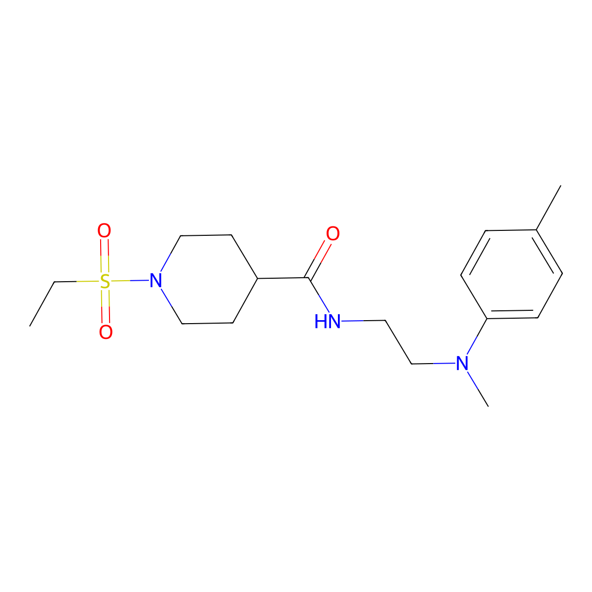 1-(ethylsulfonyl)-N-{2-[methyl(4-methylphenyl)amino]ethyl}piperidine-4-carboxamide molecular structure, CAS 1269271-27-3
