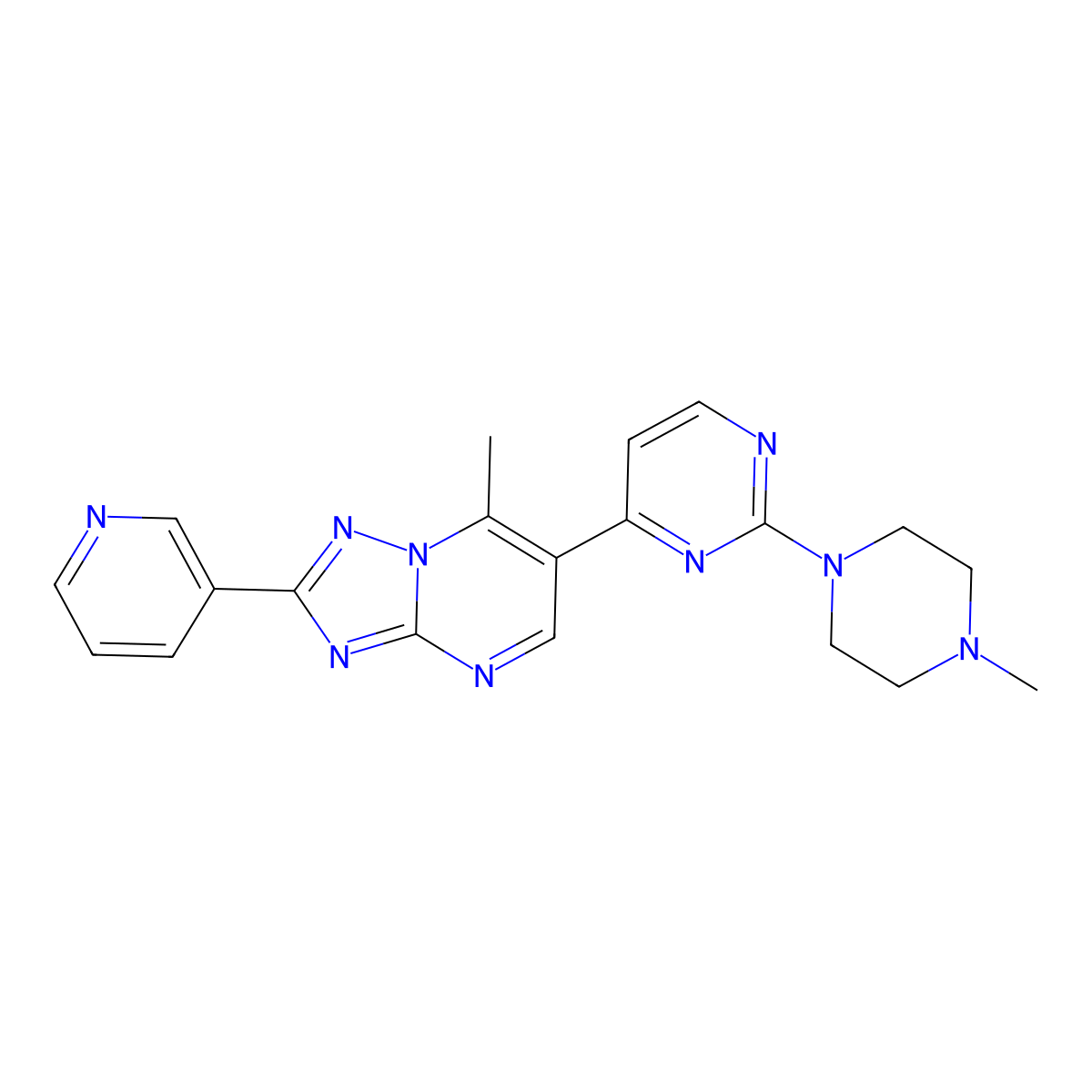 7-Methyl-6-[2-(4-methylpiperazin-1-yl)pyrimidin-4-yl]-2-(pyridin-3-yl)[1,2,4]triazolo[1,5-a]pyrimidine molecular structure, CAS 1269272-07-2