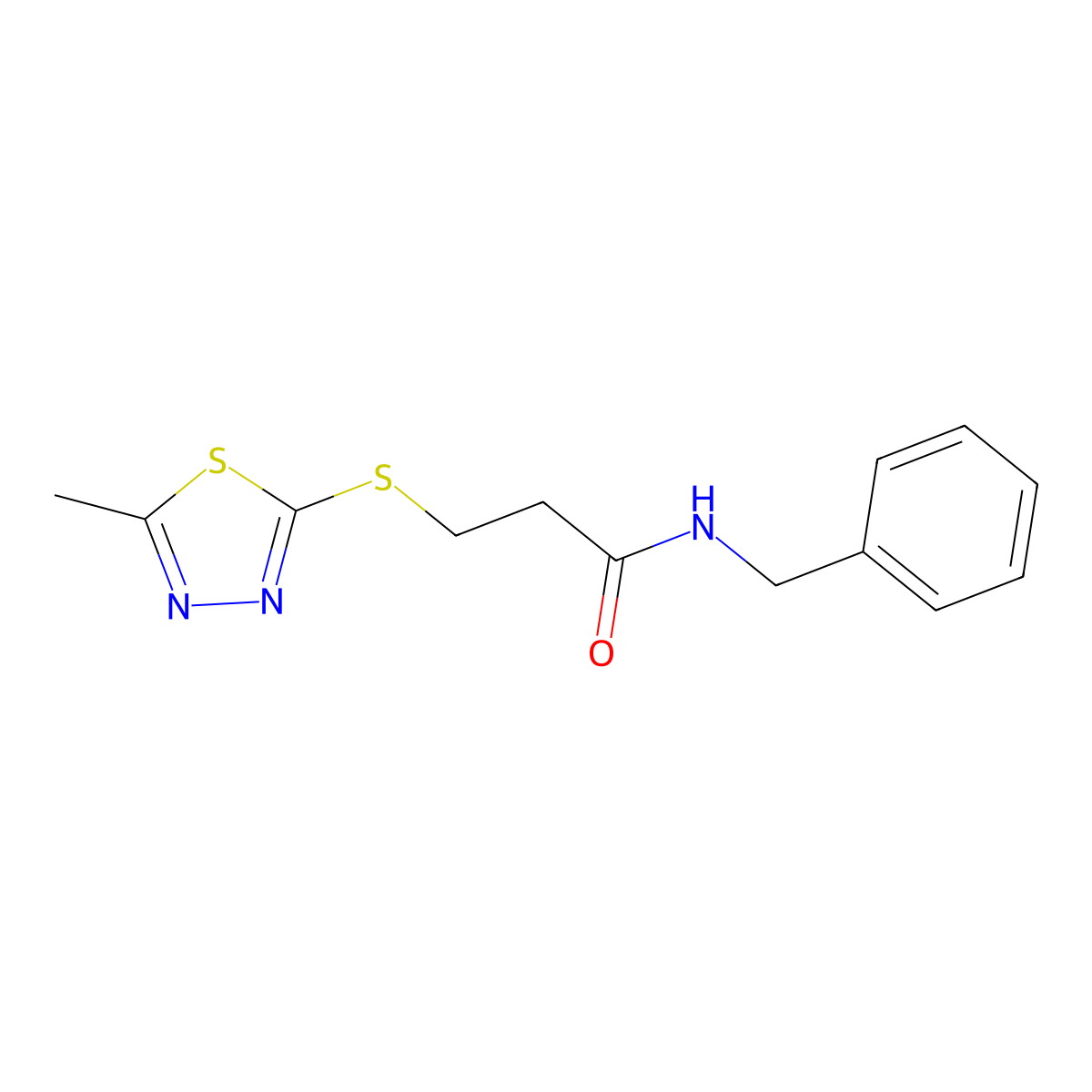 N-benzyl-3-[(5-methyl-1,3,4-thiadiazol-2-yl)sulfanyl]propanamide molecular structure, CAS 1269276-05-2