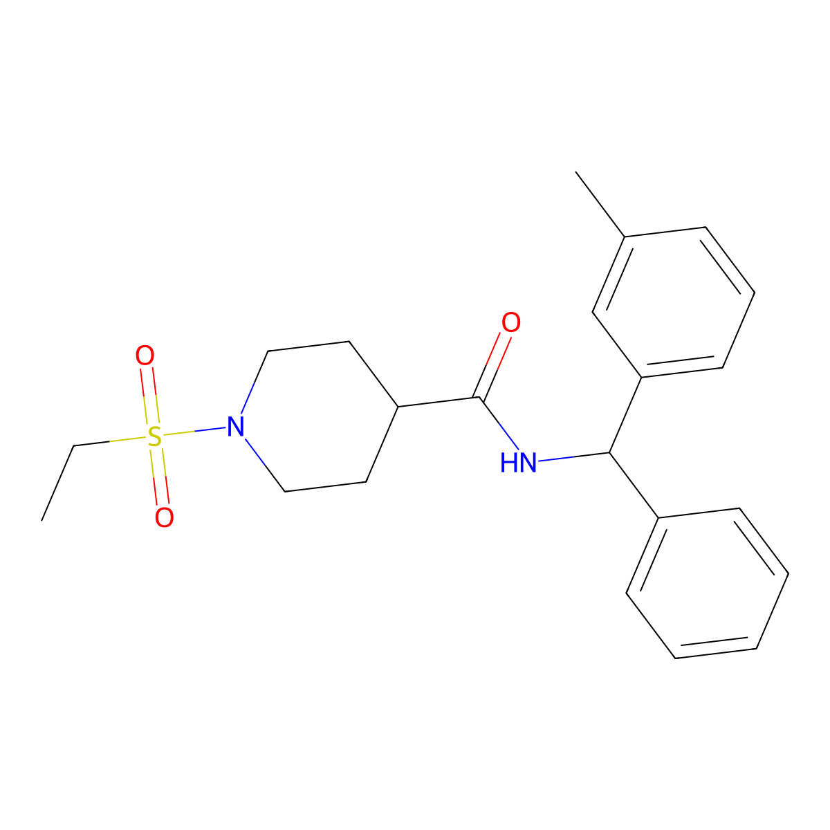 1-(ethylsulfonyl)-N-[(3-methylphenyl)(phenyl)methyl]piperidine-4-carboxamide molecular structure, CAS 1269276-39-2