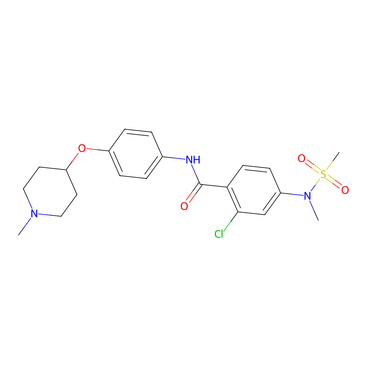 2-chloro-4-[methyl(methylsulfonyl)amino]-N-{4-[(1-methylpiperidin-4-yl)oxy]phenyl}benzamide molecular structure, CAS 1269278-32-1