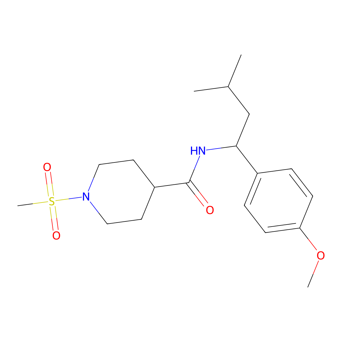N-[1-(4-methoxyphenyl)-3-methylbutyl]-1-(methylsulfonyl)piperidine-4-carboxamide molecular structure, CAS 1269278-83-2