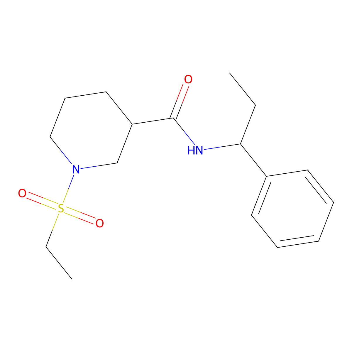 1-(ethylsulfonyl)-N-(1-phenylpropyl)piperidine-3-carboxamide molecular structure, CAS 1269281-09-5