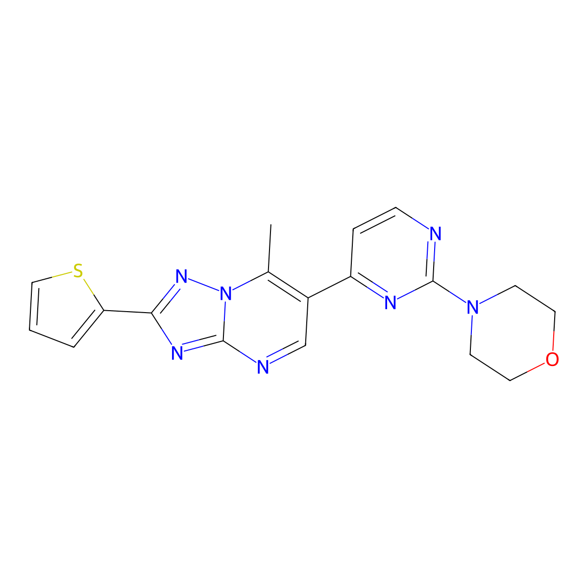 7-Methyl-6-[2-(morpholin-4-yl)pyrimidin-4-yl]-2-(thiophen-2-yl)[1,2,4]triazolo[1,5-a]pyrimidine molecular structure, CAS 1269282-85-0