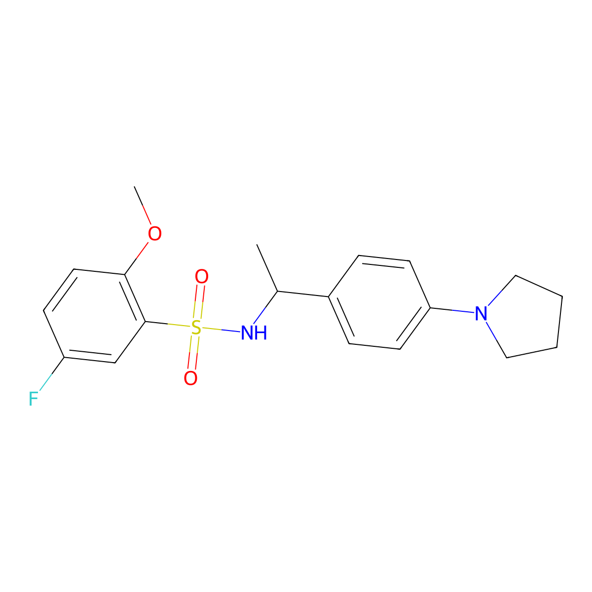 5-fluoro-2-methoxy-N-{1-[4-(pyrrolidin-1-yl)phenyl]ethyl}benzenesulfonamide molecular structure, CAS 1269289-47-5