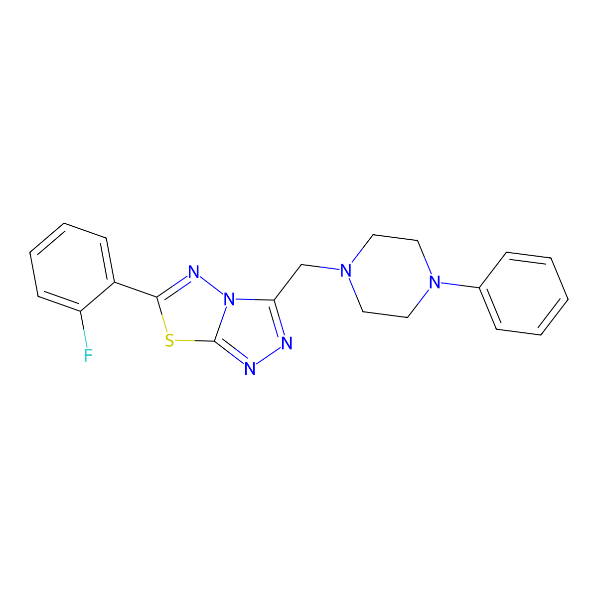 6-(2-Fluorophenyl)-3-[(4-phenylpiperazin-1-yl)methyl][1,2,4]triazolo[3,4-b][1,3,4]thiadiazole molecular structure, CAS 1269290-67-6
