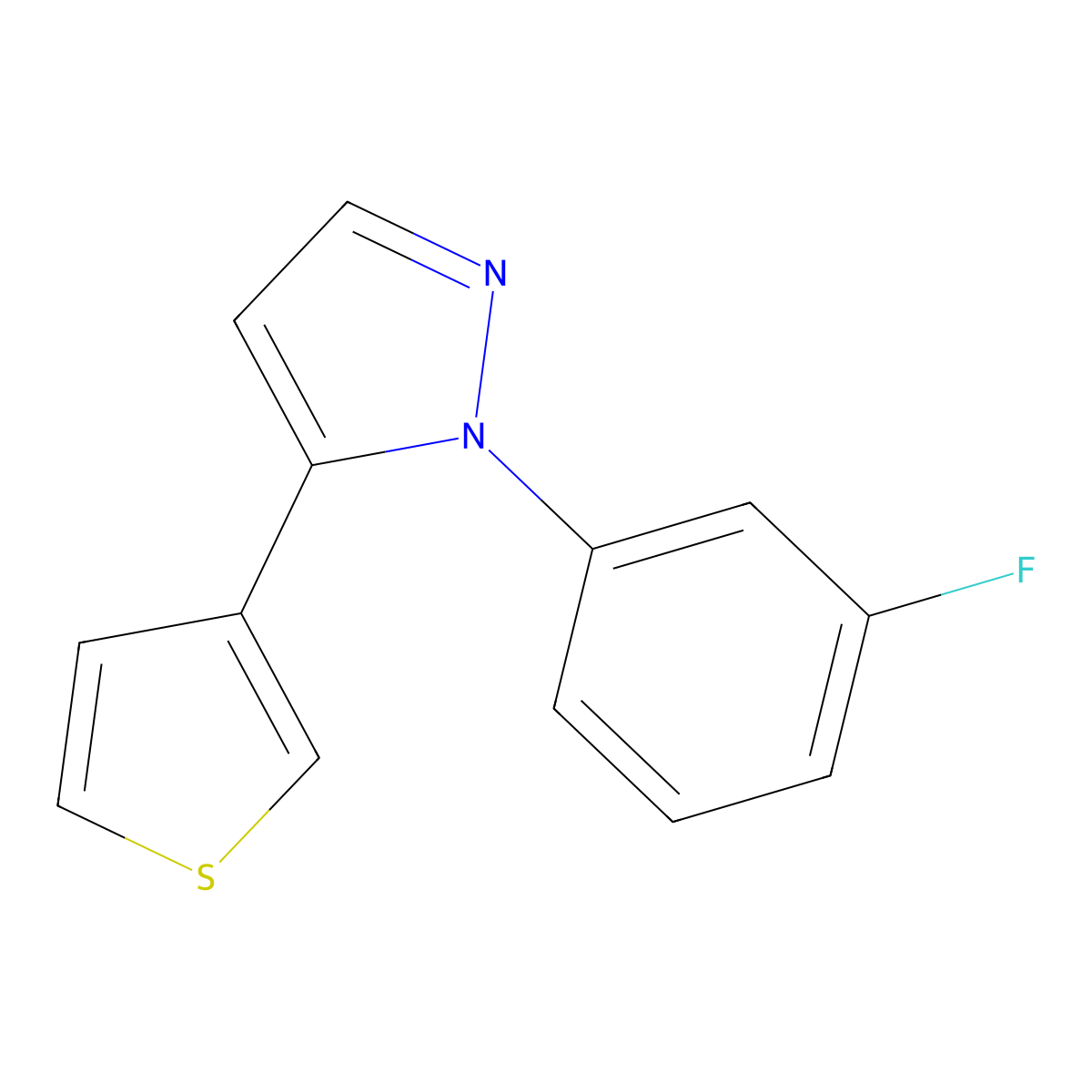 1-(3-fluorophenyl)-5-(thiophen-3-yl)-1H-pyrazole molecular structure, CAS 1269291-21-5