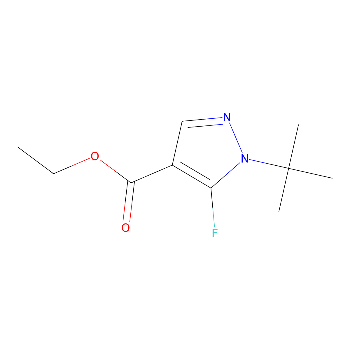 Ethyl 1-(tert-butyl)-5-fluoro-1H-pyrazole-4-carboxylate molecular structure, CAS 1269291-64-6