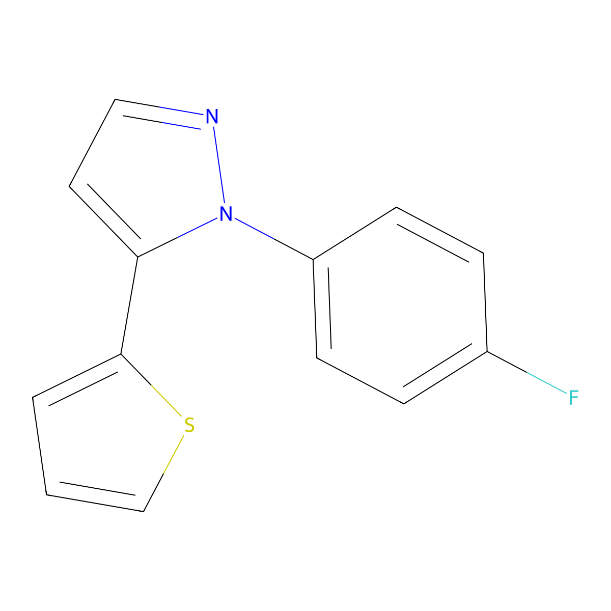 1-(4-fluorophenyl)-5-(thiophen-2-yl)-1H-pyrazole molecular structure, CAS 1269291-65-7