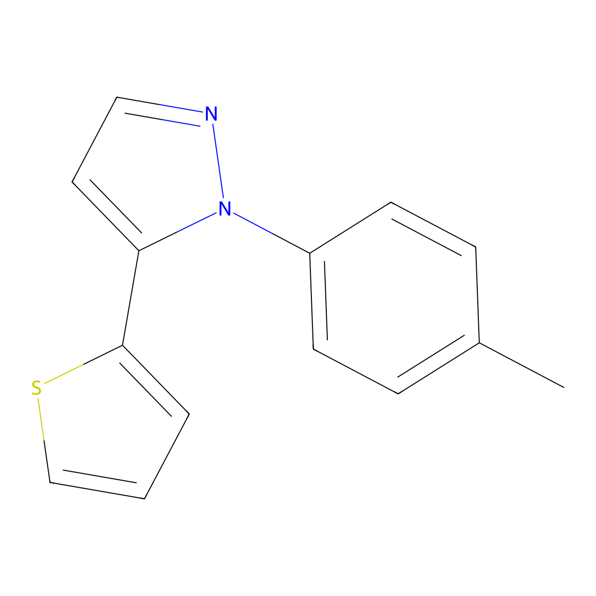 5-(Thiophen-2-yl)-1-(p-tolyl)-1H-pyrazole molecular structure, CAS 1269291-68-0