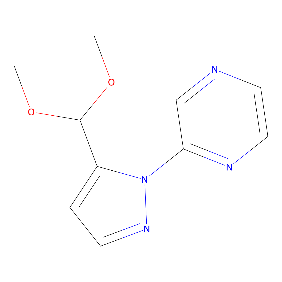 2-(5-(dimethoxymethyl)-1H-pyrazol-1-yl)pyrazine molecular structure, CAS 1269291-87-3