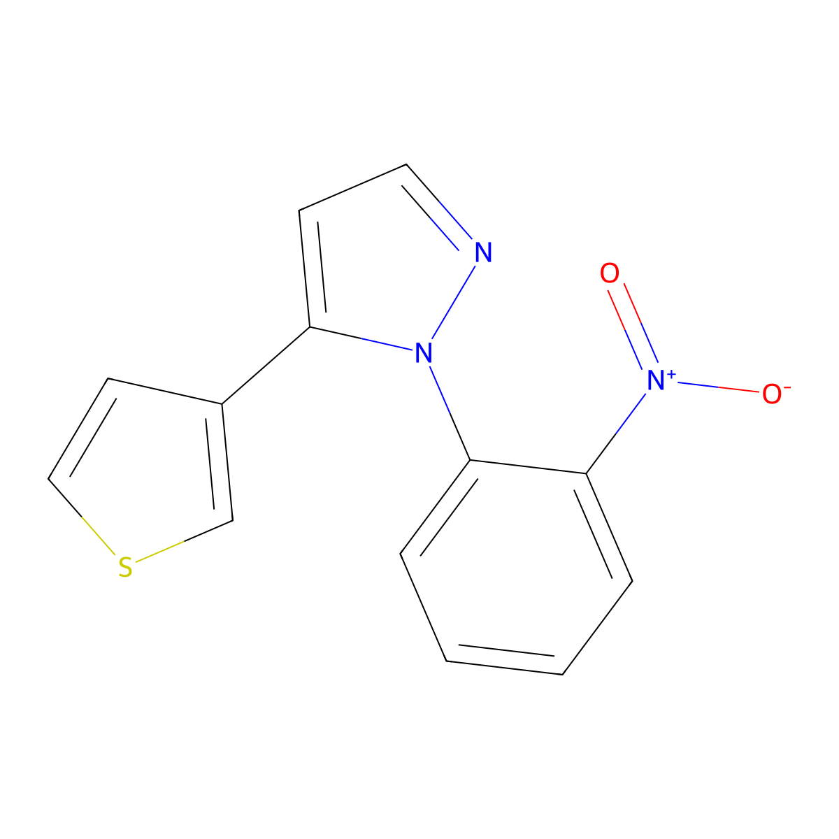 1-(2-nitrophenyl)-5-(thiophen-3-yl)-1H-pyrazole molecular structure, CAS 1269292-14-9