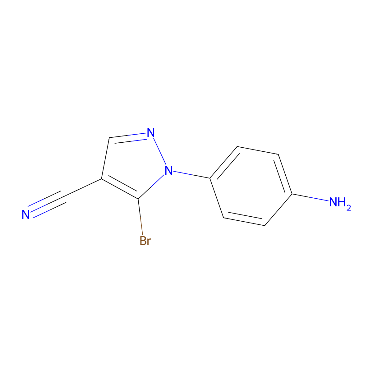 1-(4-aminophenyl)-5-bromo-1H-pyrazole-4-carbonitrile molecular structure, CAS 1269292-39-8