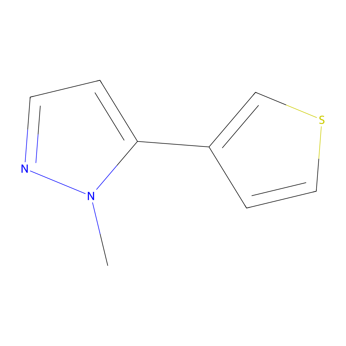 1-methyl-5-(thiophen-3-yl)-1H-pyrazole molecular structure, CAS 1269292-87-6