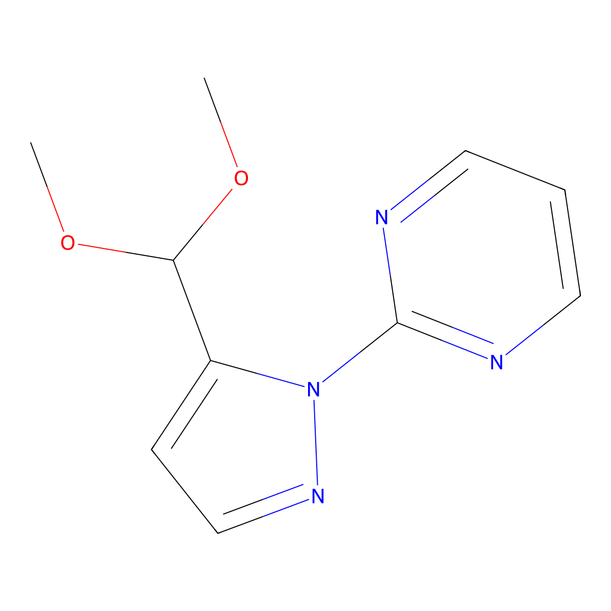 2-(5-(dimethoxymethyl)-1H-pyrazol-1-yl)pyrimidine molecular structure, CAS 1269293-08-4