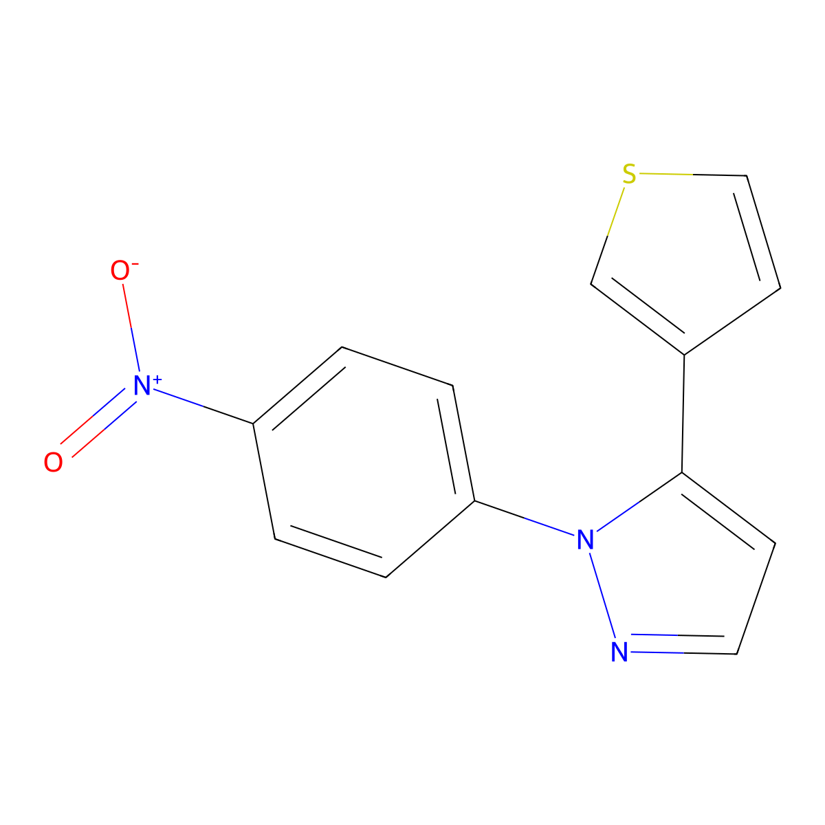 1-(4-nitrophenyl)-5-(thiophen-3-yl)-1H-pyrazole molecular structure, CAS 1269293-11-9